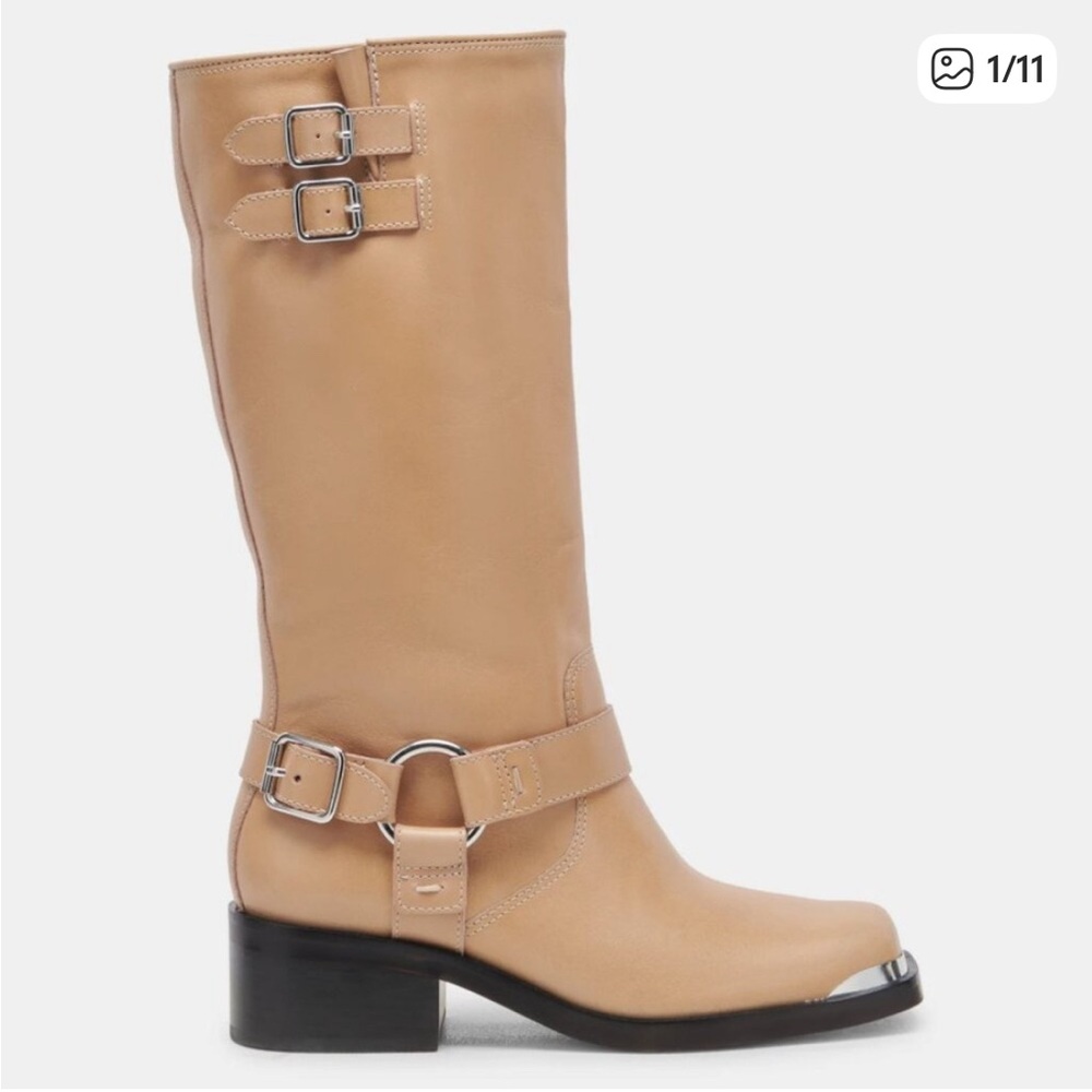 Dolce Vida Tan Moto Leather Knee-High Boots